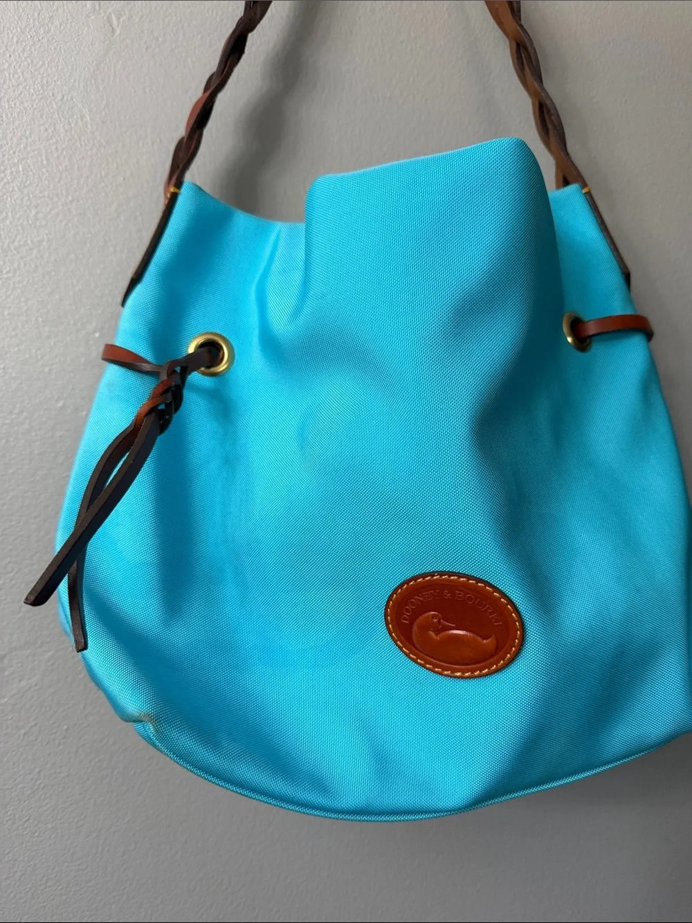 Dooney & Bourke Turquoise Canvas Hobo with Brown Leather Trim